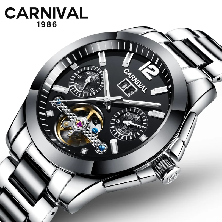 NEW CARNIVAL Tourbillon Mens Watch Luxury Top Brand Men Steel and Ceramic Straps Men's Military Automatic Mechanical Watches
NEW CARNIVAL Tourbillon Mens Watch Luxury Top Brand Men Steel and Ceramic Straps Men's Military Automatic Mechanical Watches