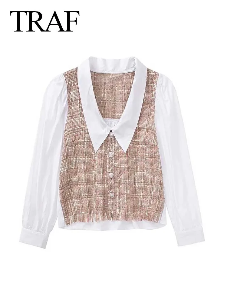 Женские короткие рубашки с отложным воротником, с длинным рукавом 
Женские короткие рубашки с отложным воротником, с длинным рукавом