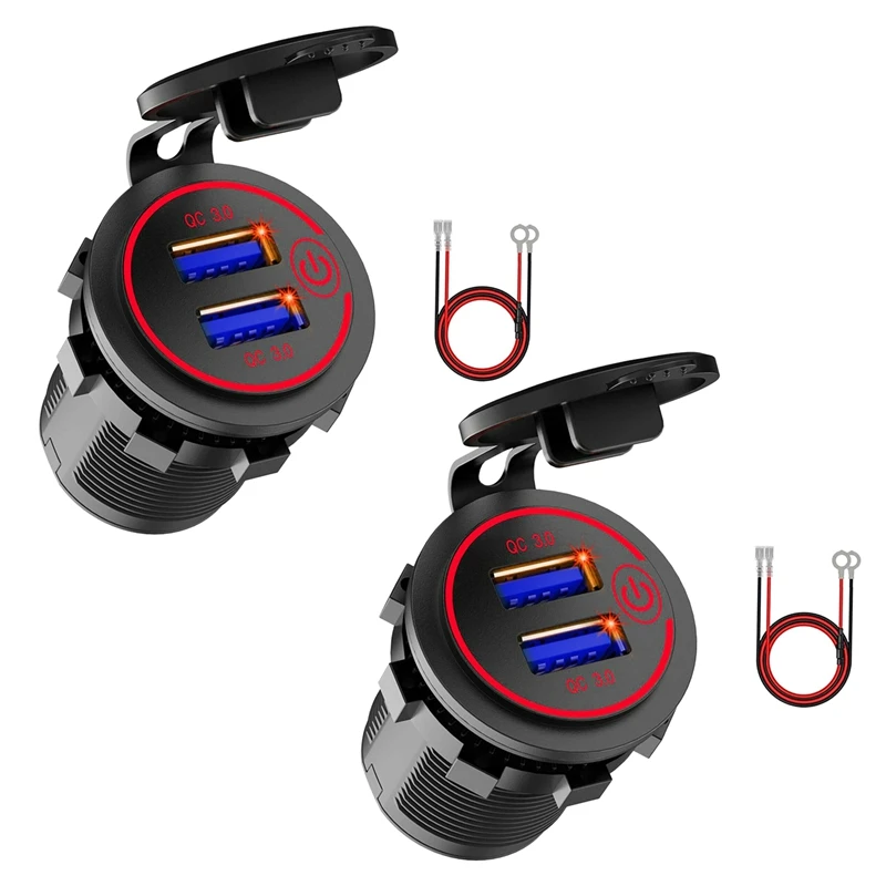 2X 12V USB Outlet, Dual Qc 3.0 USB Car Charger With Switch, 36W USB Waterproof Power Outlet Fast Charger
2X 12V USB Outlet, Dual Qc 3.0 USB Car Charger With Switch, 36W USB Waterproof Power Outlet Fast Charger
