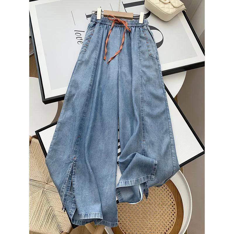Женские джинсы с широкими штанинами, универсальные Свободные повседневные джинсы из хлопка с эластичным поясом, весна-лето 2022 
Женские джинсы с широкими штанинами, универсальные Свободные повседневные джинсы из хлопка с эластичным поясом, весна-лето 2022