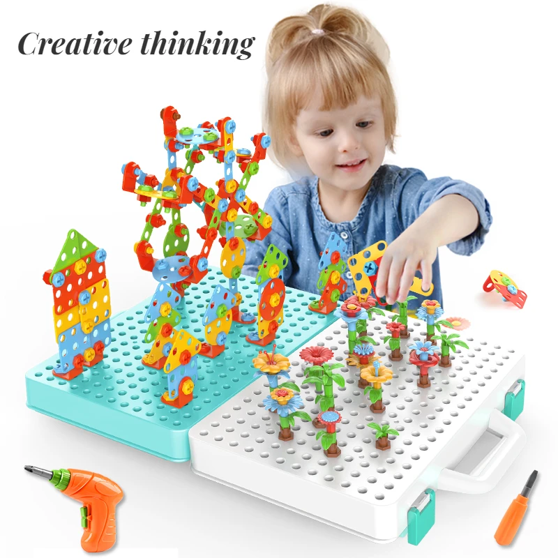 

Детский Развивающий пазл, набор инструментов, электрическая дрель, гайка, разборка, подходящий инструмент, игрушка для мальчиков, дизайнерские строительные игрушки