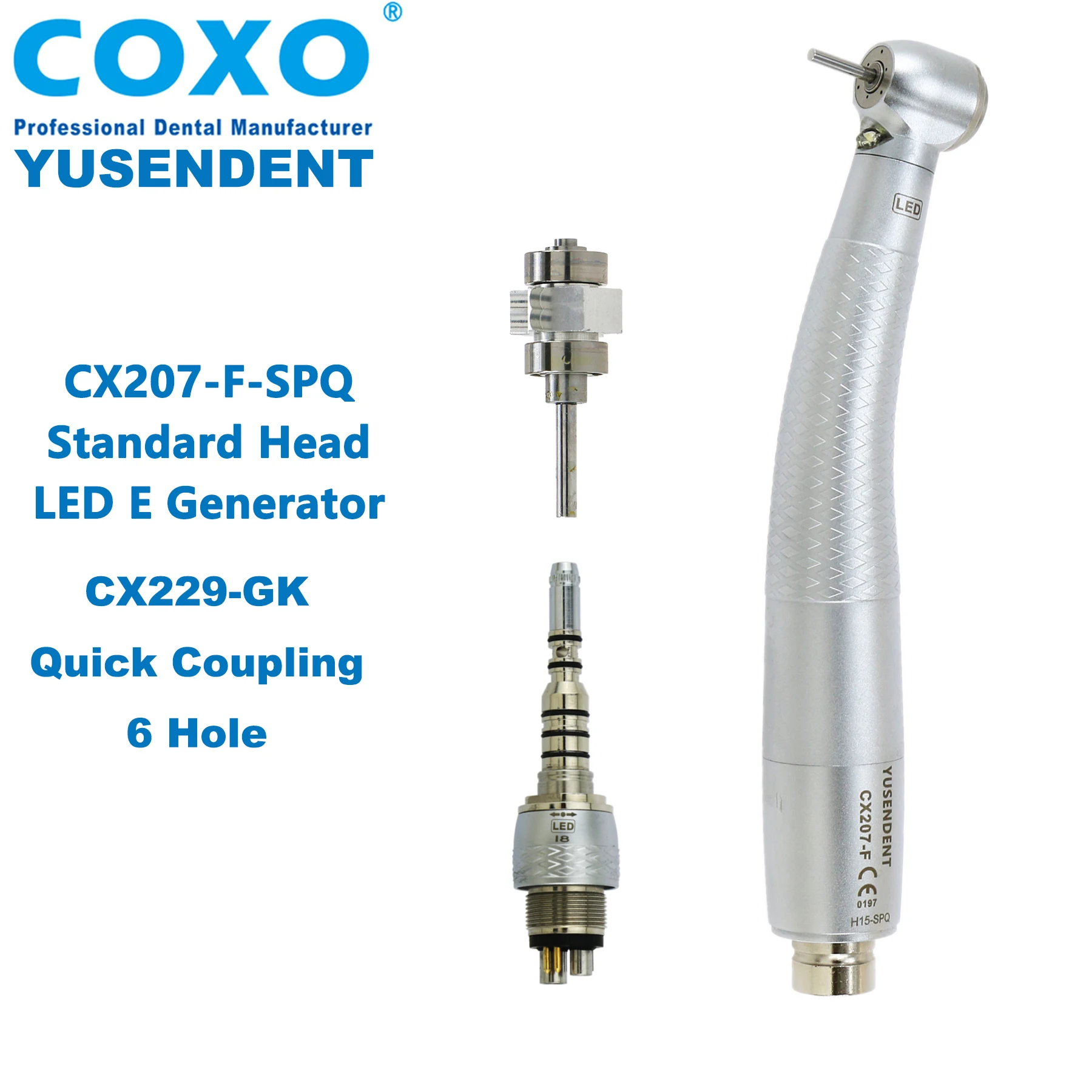 

COXO Dental LED High Speed Fiber Optic Standard Head Handpiece Fit KAVO Coupler 6 Hole Coupling Rotor Cartridge CX207 GK SPQ