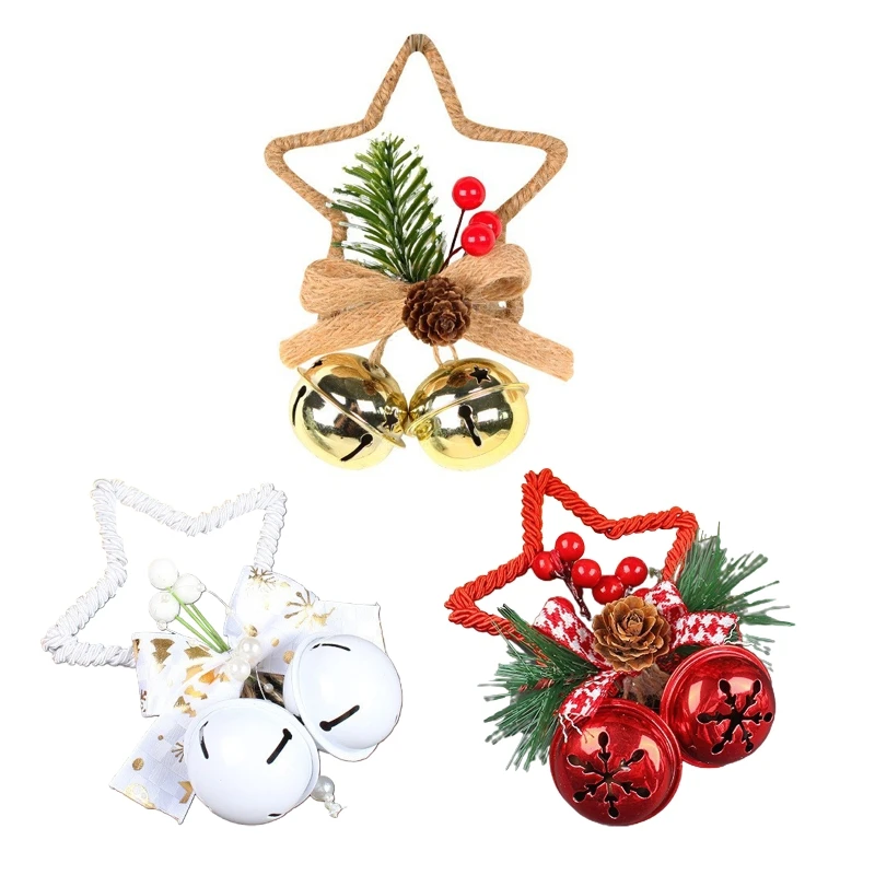 

Christmas Bell Ornaments Xmas Tree Hanging Decorations Star Jingle Bells with Cute Bow for Crafts Holiday Party Favors