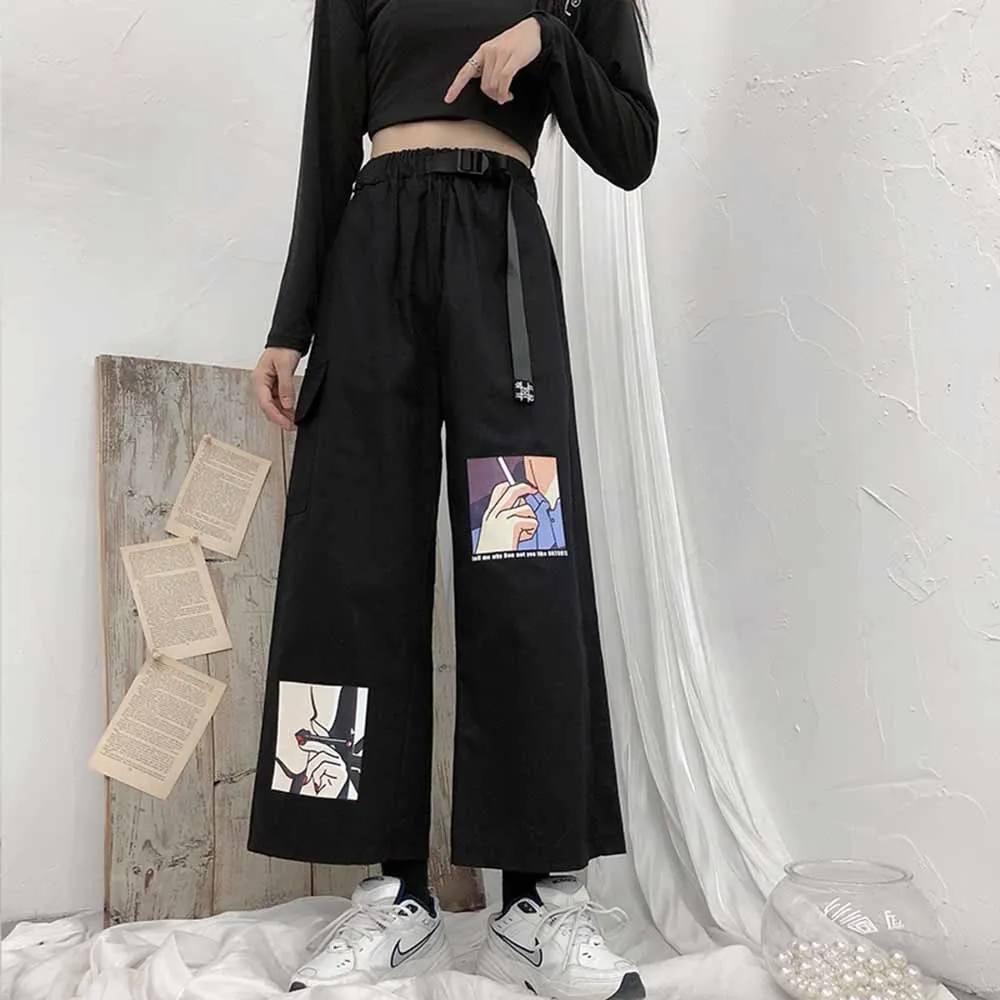 Anime Print Pants Women New Korean Harajuku Loose High Waist Slim Black Trousers With Belt Female Casual Straight Wide Leg Pants
Anime Print Pants Women New Korean Harajuku Loose High Waist Slim Black Trousers With Belt Female Casual Straight Wide Leg Pants