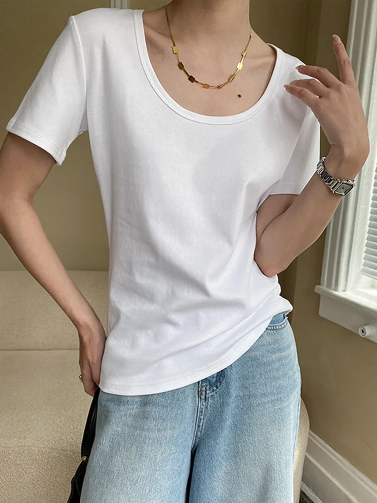 Women U-neck Simple T-shirt Slim Fit Short Sleeve Cotton Solid Color Tees Top 2023 Summer New Tide Fashion T Shirt Y223
Women U-neck Simple T-shirt Slim Fit Short Sleeve Cotton Solid Color Tees Top 2023 Summer New Tide Fashion T Shirt Y223