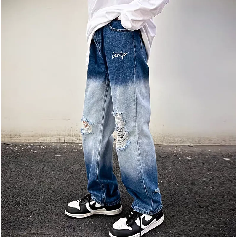 Hole Letter Embroidery Washed Gradient Mens Jeans Pants Streetwear Oversized Straight Ripped Couple Denim Trousers
Hole Letter Embroidery Washed Gradient Mens Jeans Pants Streetwear Oversized Straight Ripped Couple Denim Trousers