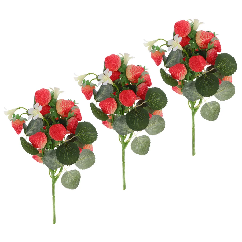 

3 Pcs Fake Food Artificial Strawberry Stem Simulated Branches Planta Bonsai Decor Pvc Decorations Wedding Centerpieces Tables