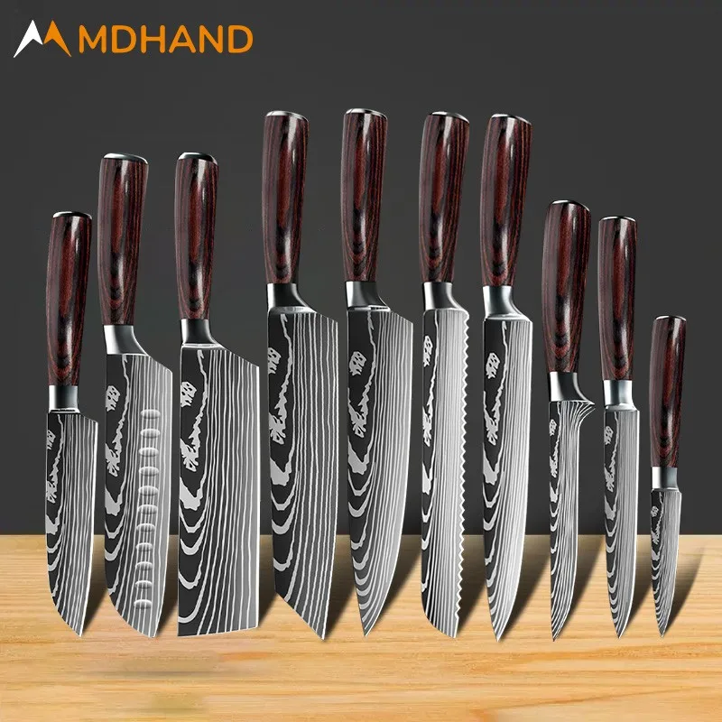 1-10PCS Chef Knife Set Japanese Style Damascus Kitchen Knives Stainless Steel Santoku Knife Cleaver Boning Knife Wood Handle
1-10PCS Chef Knife Set Japanese Style Damascus Kitchen Knives Stainless Steel Santoku Knife Cleaver Boning Knife Wood Handle