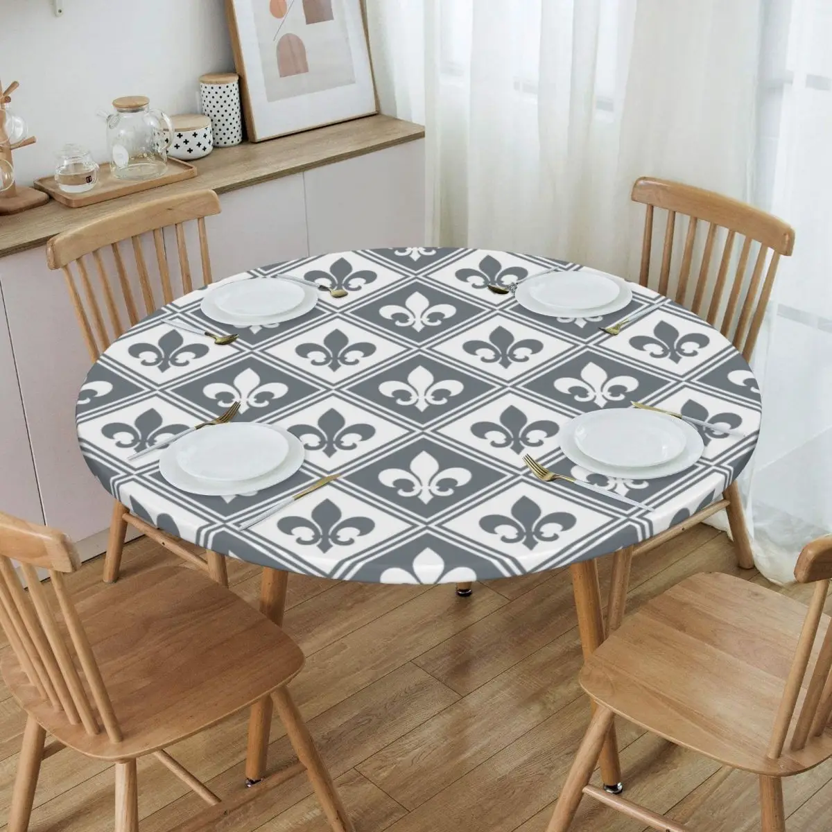 Grey Fleur De Lis And Diamond Pattern Tablecloth Round Elastic Fitted Waterproof Lily Floral Table Cover Cloth for Dining Room
Grey Fleur De Lis And Diamond Pattern Tablecloth Round Elastic Fitted Waterproof Lily Floral Table Cover Cloth for Dining Room