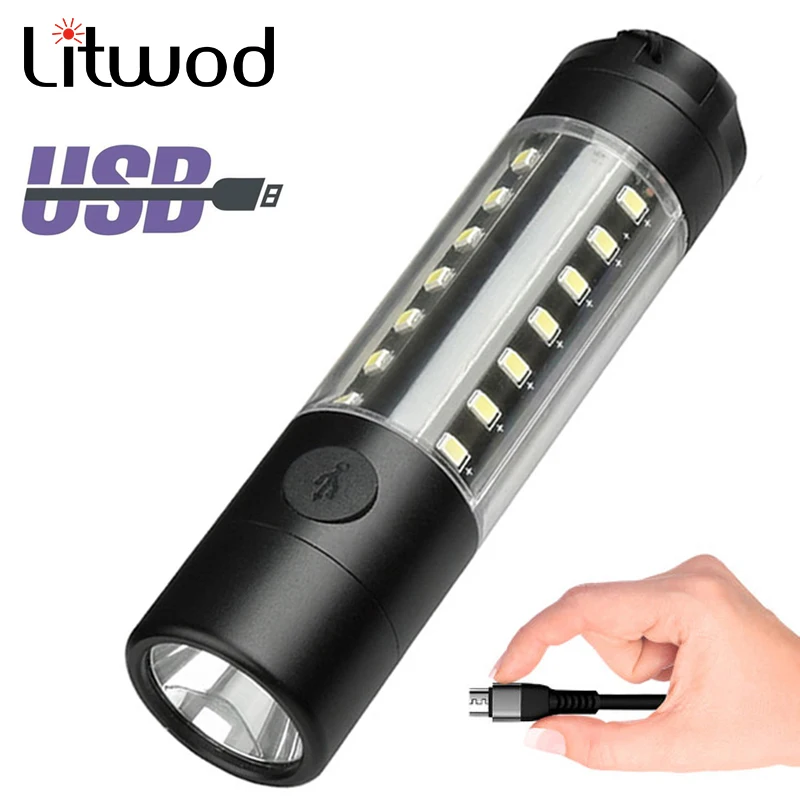 Светодиодный фонарик XM-L T6 со встроенным аккумулятором 18050 и 28 светодиодами SMD 2835