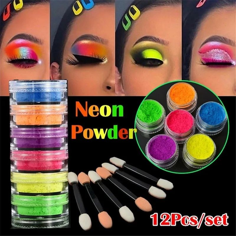 

6 colors Mix/set Neon Loose Powder Eyeshadow Pigment Matte Mineral Spangle Nail Powder Make Up Shimmer Shining Eye Shadow