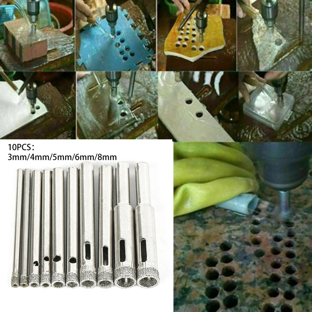 10pcs/set Diamond drill bit Diamond coated For glass marble ceramic tiles 3/4/5/6/8mm Granite Equipment Useful
10pcs/set Diamond drill bit Diamond coated For glass marble ceramic tiles 3/4/5/6/8mm Granite Equipment Useful
