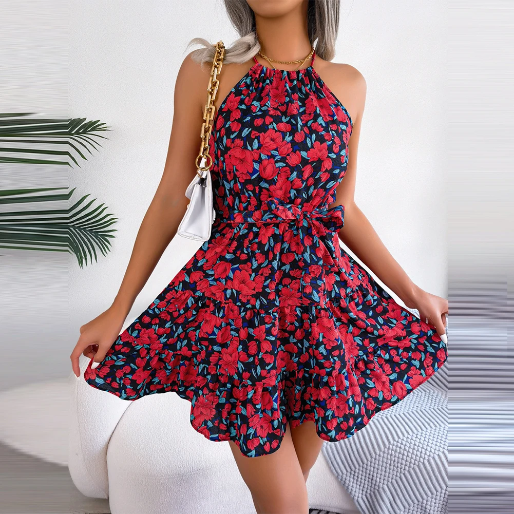 Women Dresses Floral Chiffon Halter Sleeveless Spaghetti Flowy Short Sundress Outfits With Belt Summer Dresses For Women 2023
Women Dresses Floral Chiffon Halter Sleeveless Spaghetti Flowy Short Sundress Outfits With Belt Summer Dresses For Women 2023