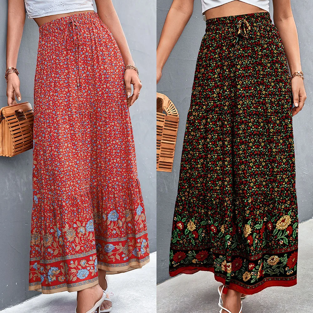 Summer New Hot Sale Women's Clothing Lace Up Elastic High Waist Print 2022 Ladies Splicing Pleated Floral Loose Long Skirt 
Summer New Hot Sale Women's Clothing Lace Up Elastic High Waist Print 2022 Ladies Splicing Pleated Floral Loose Long Skirt