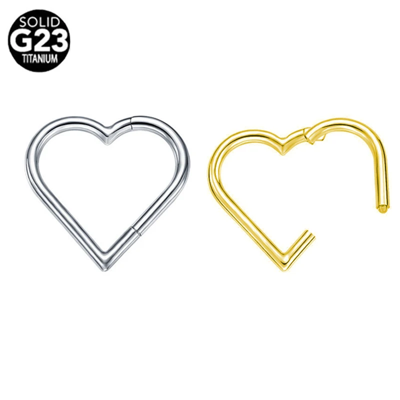 

G23 Titanium wholesale Heart Ear Piercing Helix Cartilage Daith nose ring Body Jewelry 100% ASTM F136 16G Septum Clicker Hoop