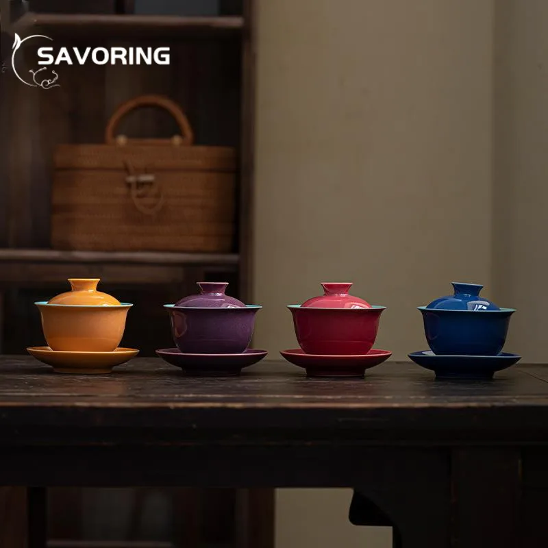 

160ml Chinese Jun Kiln Ceramic Gaiwan Traditional Porcelain Bowls Tea Tureen Tea Maker Cover Bowl Tea Ceremony Equipment Craft