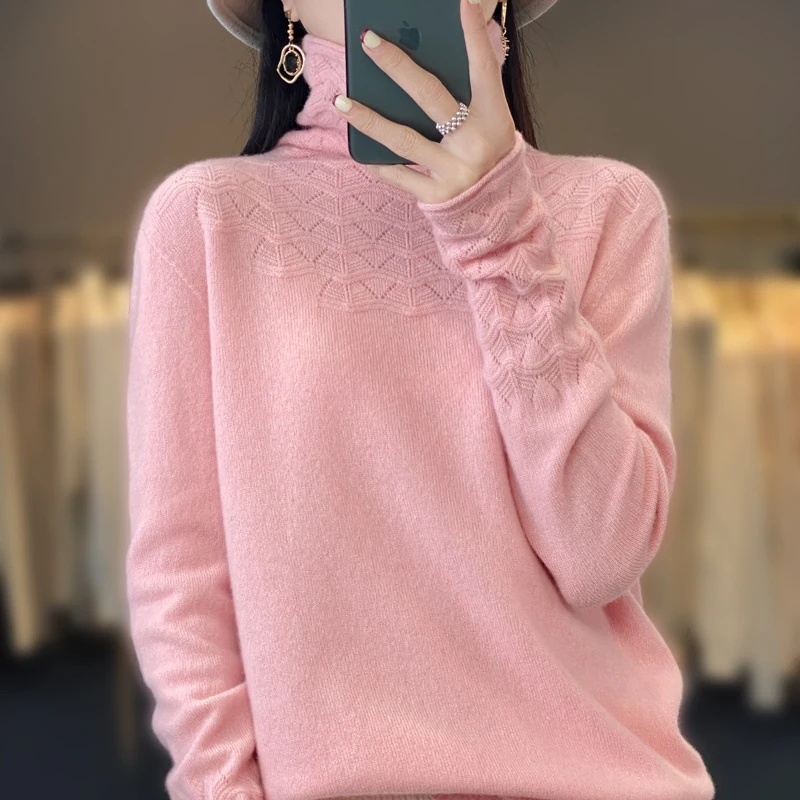 2023 Spring New Seamless Cashmere Sweater Women's Heap Neck Thread Hollow Knitted Top Fashion 100% Pure Wool Slim Fit Pullover
2023 Spring New Seamless Cashmere Sweater Women's Heap Neck Thread Hollow Knitted Top Fashion 100% Pure Wool Slim Fit Pullover