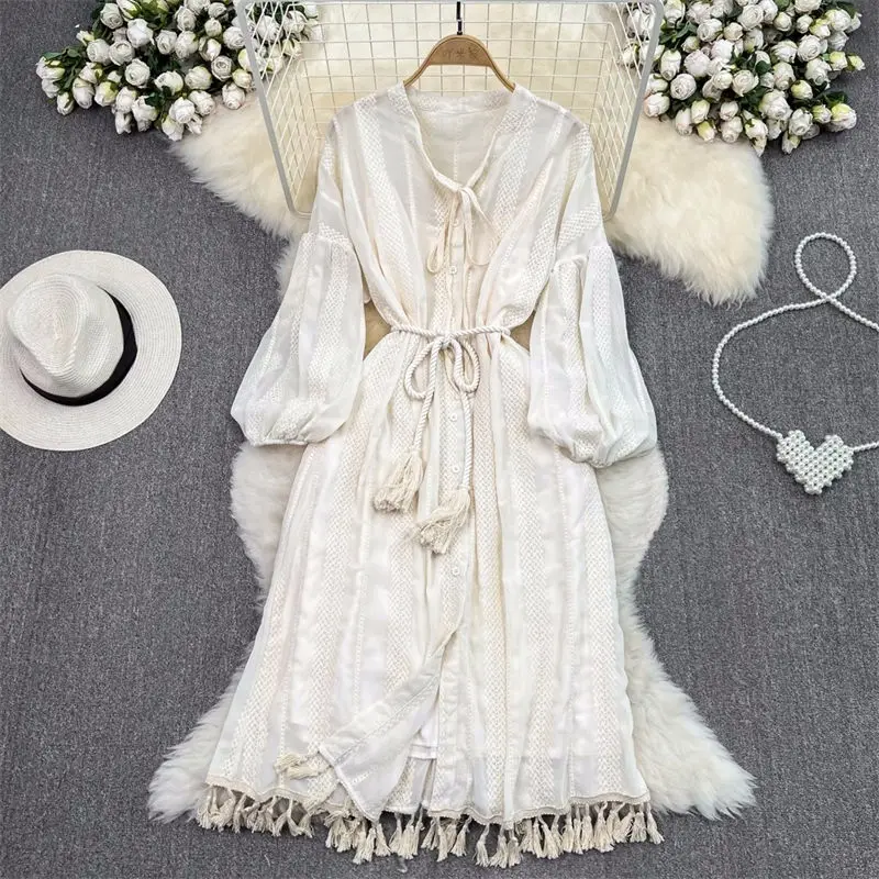 Однобортное платье-кардиган в французском стиле с кисточками, летнее дизайнерское пляжное платье-накидка для отдыха на море, одежда в стиле бохо Z918
Однобортное платье-кардиган в французском стиле с кисточками, летнее дизайнерское пляжное платье-накидка для отдыха на море, одежда в стиле бохо Z918