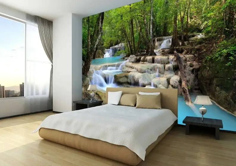 

Waterfall Nature Rock Tree Forest Photo Wallpaper Wall Mural Home Bedroom Deco wall covering, wall decoration