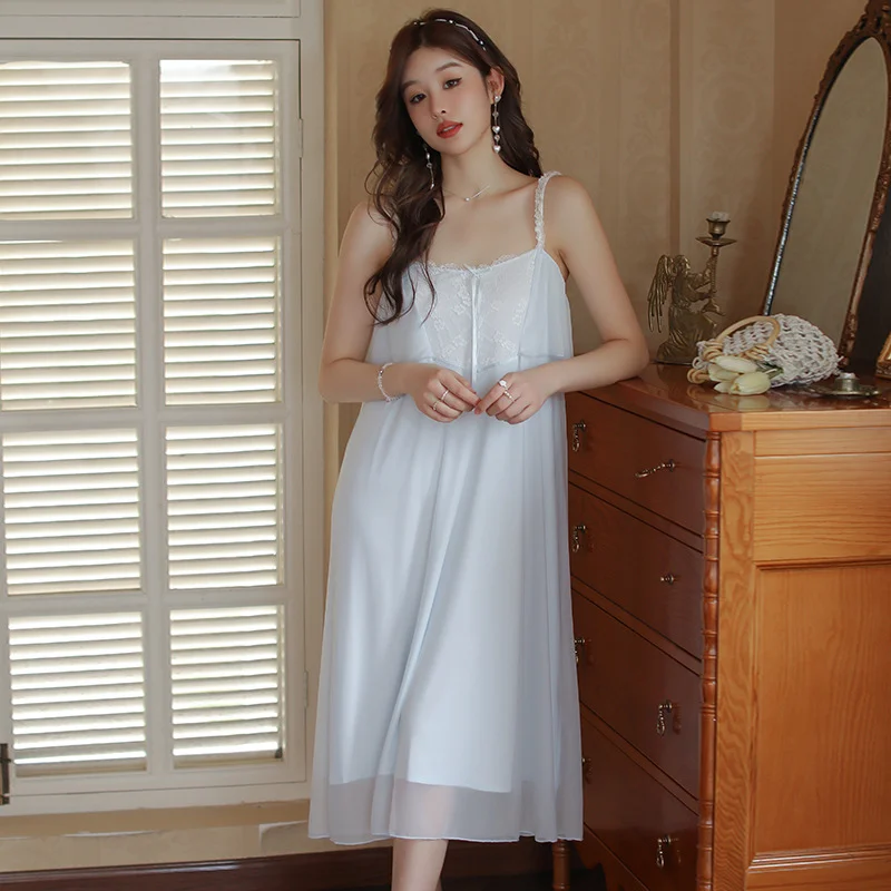 

Sexy Lace Modal Night Dress Women Summer Sleeveless Long Nighty Sweet Sleepwear Princess Nightwear Nightgown with Built in Bra