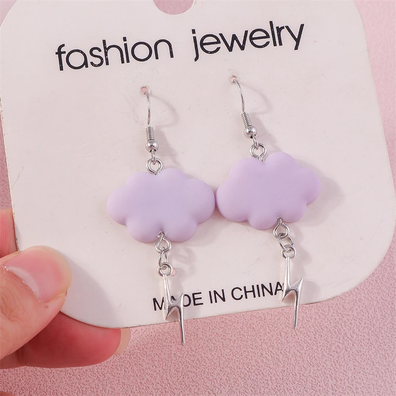 

Cute Candy Colors Clouds Drop Earrings for Women Lightning Pendants Dangle Hooks Earrings Girls Party Holiday Jewelry Gifts