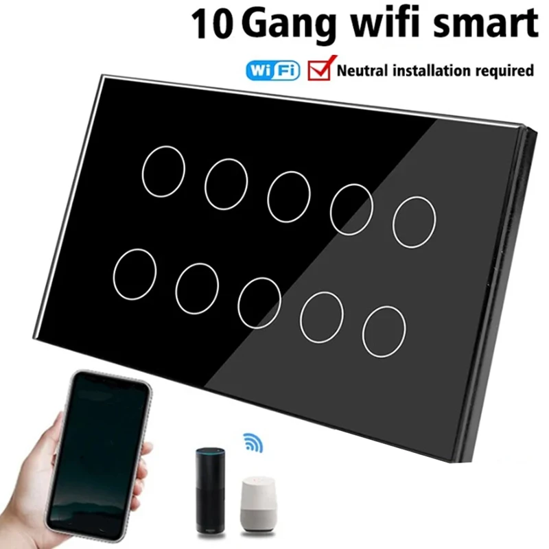 10-Way Tuya Wifi Smart Touch Light Wall Switch Glass Panel App Compatible With Alexa Google Home Whole House Control
10-Way Tuya Wifi Smart Touch Light Wall Switch Glass Panel App Compatible With Alexa Google Home Whole House Control