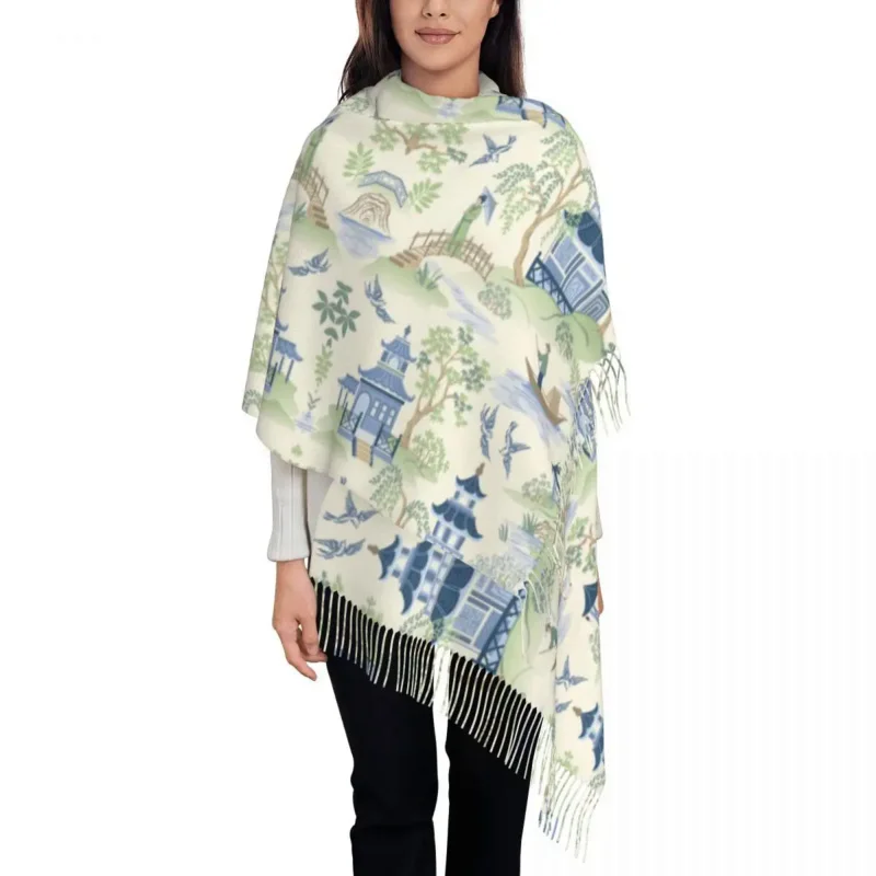 Vintage Chinoiserie Willow Pagoda Scarf Wrap for Women Long Winter Warm Tassel Shawl Unisex Oriental Style Landscape Scarves
Vintage Chinoiserie Willow Pagoda Scarf Wrap for Women Long Winter Warm Tassel Shawl Unisex Oriental Style Landscape Scarves