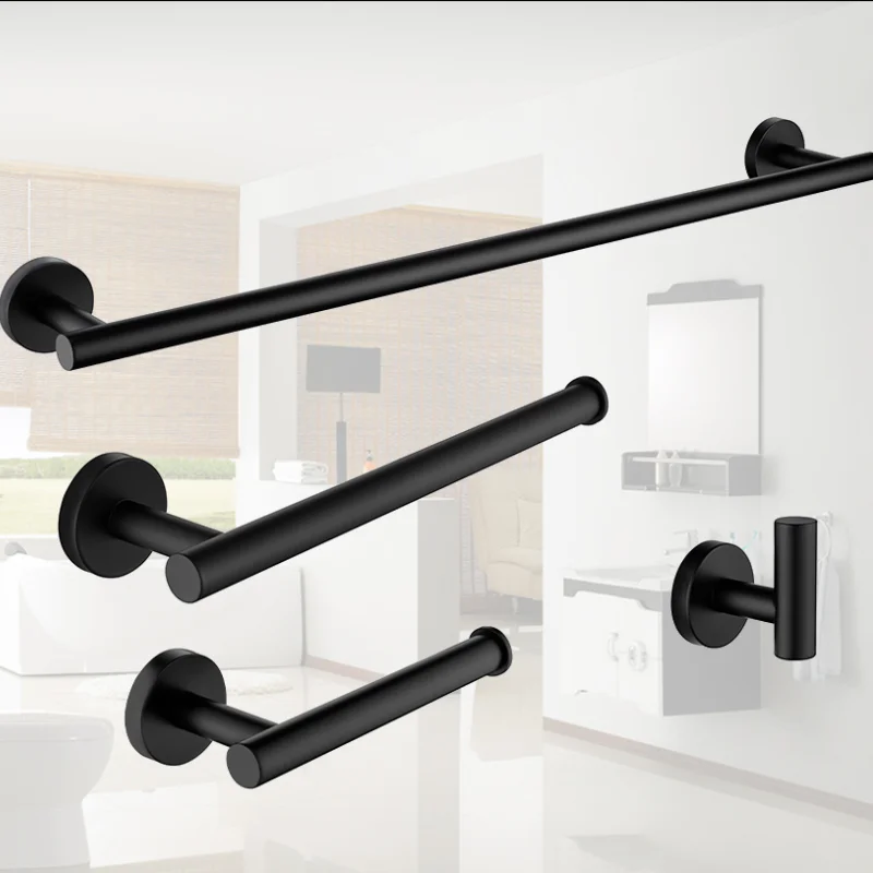Towel Bar Wall Mounted Bathroom Accessories Kit Matt Black Toilet Paper Holder WC Hand Robe Hook Hanger Stainless Steel Round
Towel Bar Wall Mounted Bathroom Accessories Kit Matt Black Toilet Paper Holder WC Hand Robe Hook Hanger Stainless Steel Round
