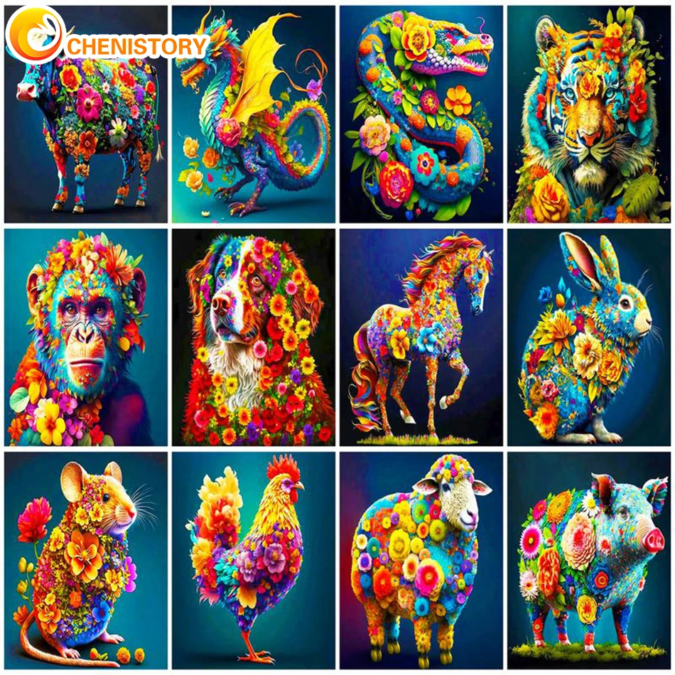 

CHENISTORY 60x75cm Oil Painting By Numbers For Adults Kits Colorful Animal DIY Paint By Numbers On Canvas Frameless Home Decor