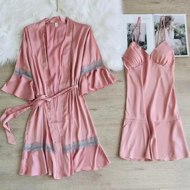 Lace Patchwork Robe Set Satin Pink 2PCS Sleepwear Women V-neck Sleep Set Casual Bathrobe Gown Silky Robe Suit Home Dressing Gown
Lace Patchwork Robe Set Satin Pink 2PCS Sleepwear Women V-neck Sleep Set Casual Bathrobe Gown Silky Robe Suit Home Dressing Gown