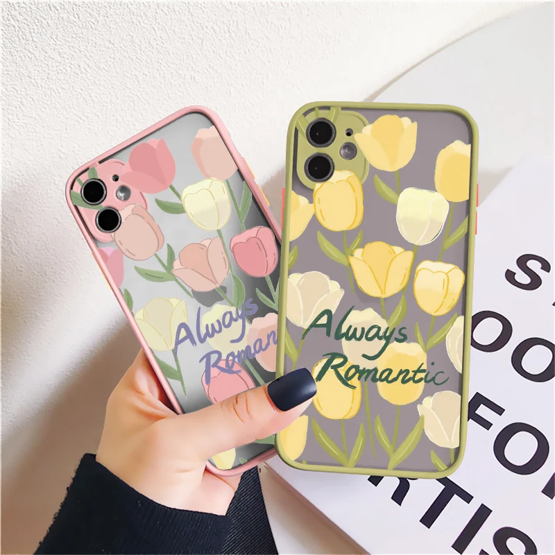 

Tulip Pattern Phone Case For iPhone X XS XR 14 11 12 13 Pro Max Mini Beautiful Tulip Flower Case For 7 8 Plus SE2 Shell Fundas