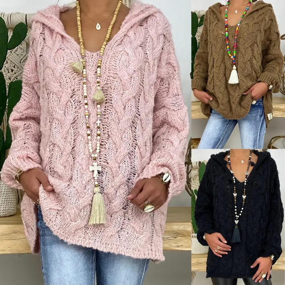 Long Sleeve Autumn Hood Knitted Sweater Sweater Knitted Women Solid Color Braided Hooded Pullover Sweater
Long Sleeve Autumn Hood Knitted Sweater Sweater Knitted Women Solid Color Braided Hooded Pullover Sweater