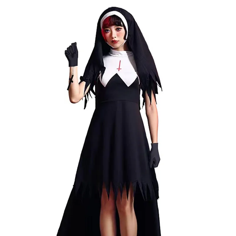 Scary Women Halloween Nun Sister Costumes Female Walking Dead Cosplay Purim Carnival Nightclub Bar Role Playing Show Party Press
Scary Women Halloween Nun Sister Costumes Female Walking Dead Cosplay Purim Carnival Nightclub Bar Role Playing Show Party Press