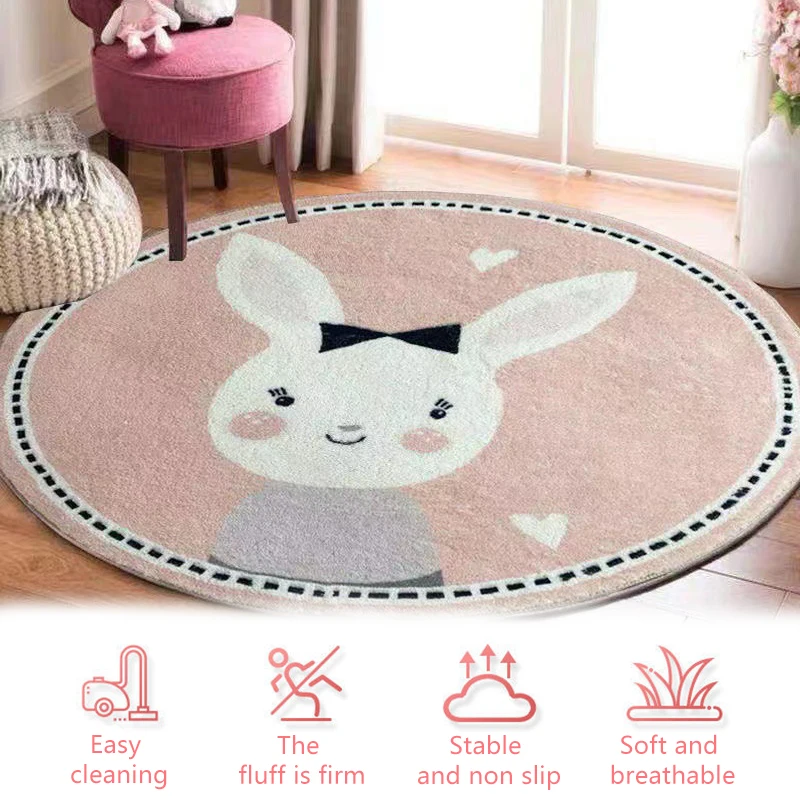 

Cartoon Round Kids Bedroom Carpets Lamb Cashmere Home Living Room Non-Slip Carpet Sofa Tatami Bedside Rugs Baby Crawling Mat