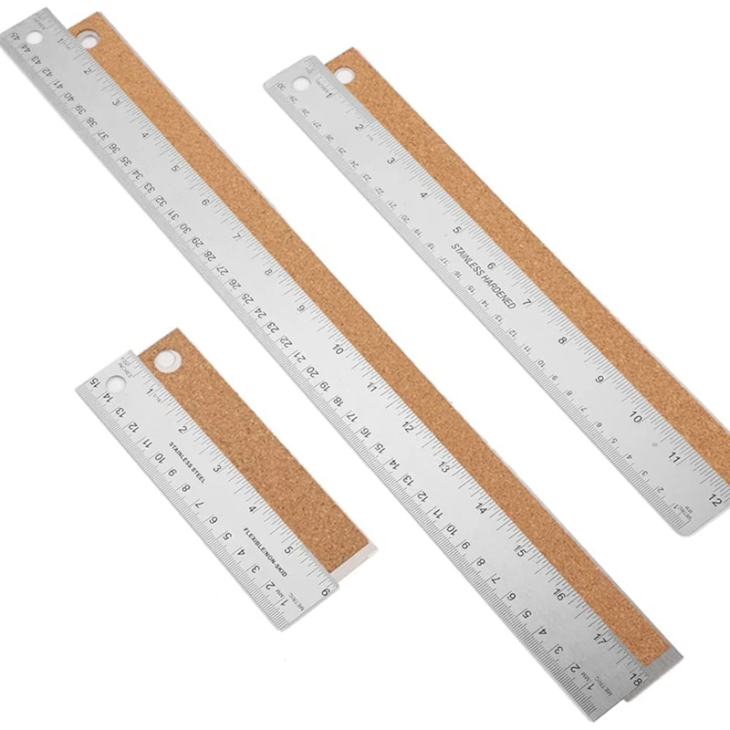Metal Ruler With Cork Backing 6/12/18 Inch Ruler Set With Inch And Cm Drafting Tools For Precise Measurement Purposes
Metal Ruler With Cork Backing 6/12/18 Inch Ruler Set With Inch And Cm Drafting Tools For Precise Measurement Purposes