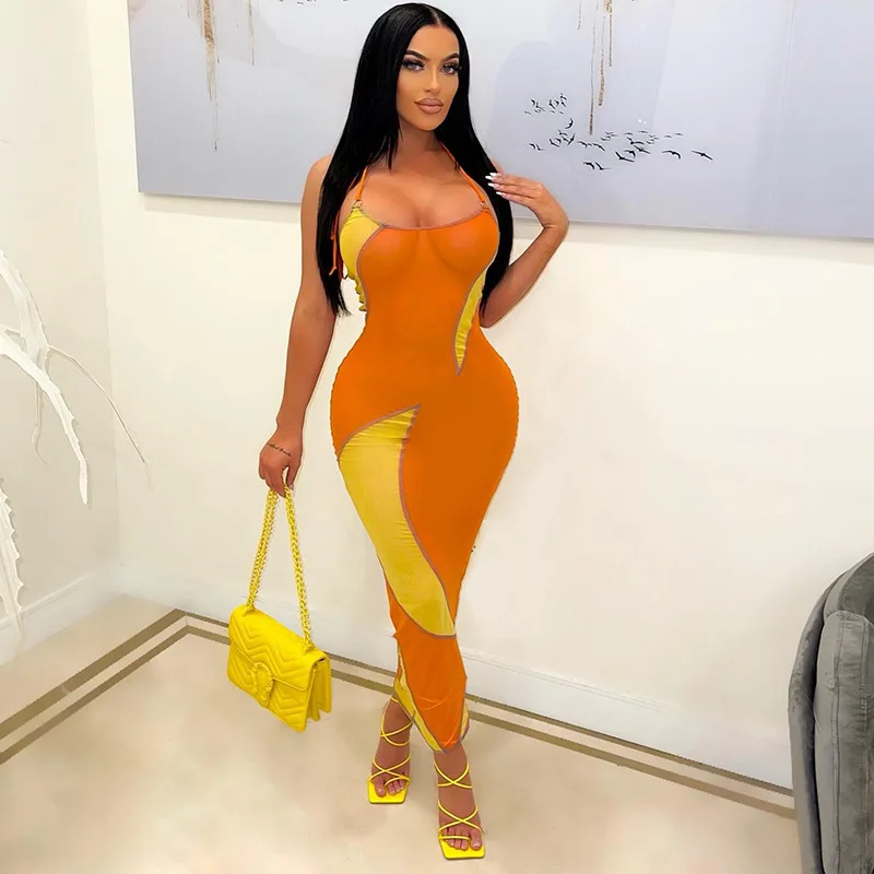 Sexy Halter See Through Color Match Maxi Dress Women Sleeveless Lace Up Mesh Patchwork Sheath Robe Female Clubwear Vestido
Sexy Halter See Through Color Match Maxi Dress Women Sleeveless Lace Up Mesh Patchwork Sheath Robe Female Clubwear Vestido