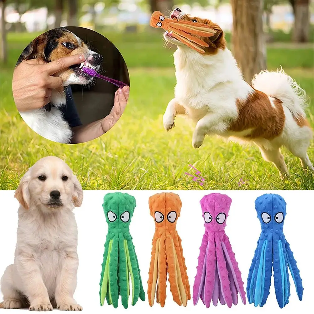 

Dog Squeaky Toys Octopus - No Stuffing Crinkle Plush Dog Toys for Puppy Teething, Durable Interactive Dog Chew Toys for Dogs