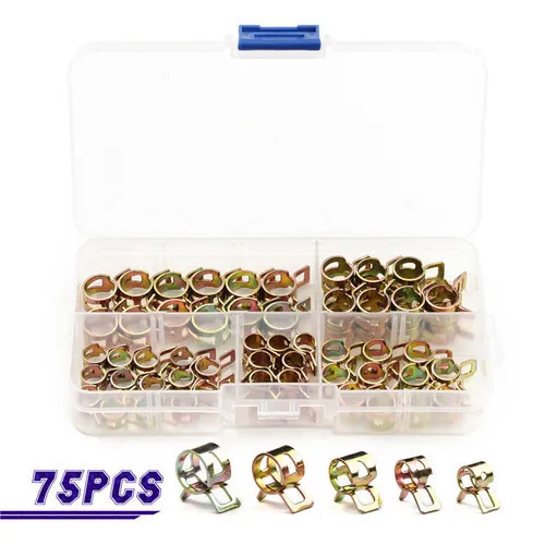 

75Pcs/set 6-10mm Spring Fuel Oil Water Hose Clip Pipe Tube for Band Clamp Metal Fastener Assortment Kit Hose Clamps