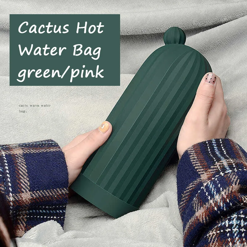 

Portable Pink Cactus Hot Water Bag Female Students Silicone Water Injection Warm Hand Treasure Winter Cute Hot Compress Bottle