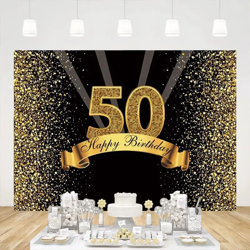 Happy 50th Birthday Backdrop Glitter Gold Black Background Photography Party Decoration Banner Celebration Photo Studio Props
Happy 50th Birthday Backdrop Glitter Gold Black Background Photography Party Decoration Banner Celebration Photo Studio Props