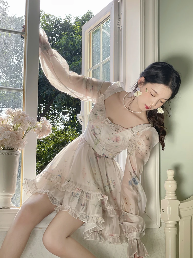 Summer Floral Sweet Elegant Dress Women Print Korean Style Party Mini Dress Female France Vintage Princess Cute Fairy Dress 2022
Summer Floral Sweet Elegant Dress Women Print Korean Style Party Mini Dress Female France Vintage Princess Cute Fairy Dress 2022