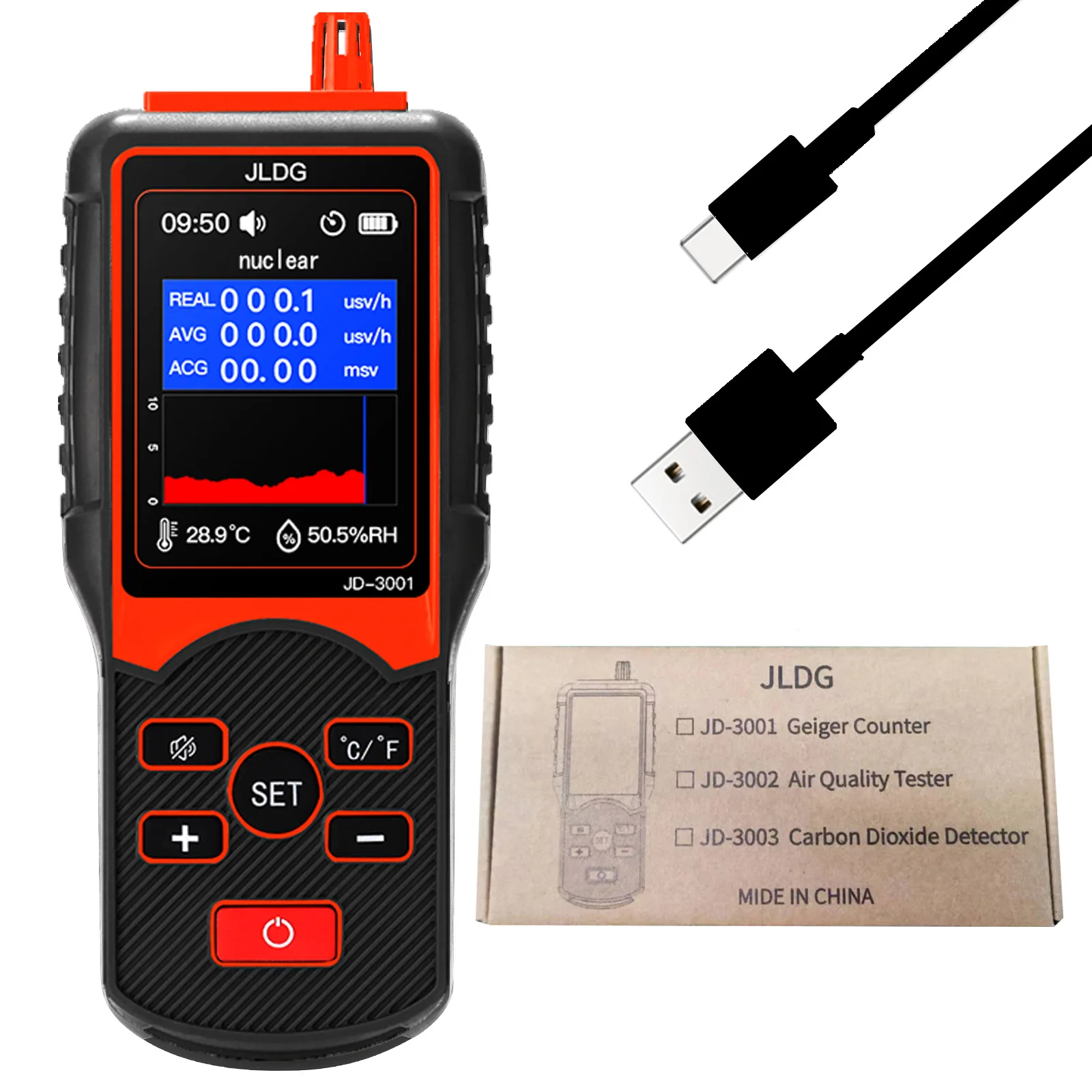 JD-3001 Radiation Dosimeter Geiger Counter Nuclear Electromagnetic Radiation Detector Meter Temperature and Humidity Measurement
JD-3001 Radiation Dosimeter Geiger Counter Nuclear Electromagnetic Radiation Detector Meter Temperature and Humidity Measurement