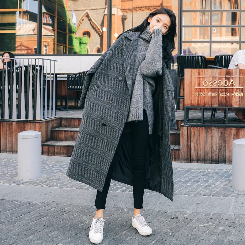 Retro Plaid Woolen Coat Women's Mid-length Korean Style Loose 2023 Winter Jacket New Warm Over Knee Chic Woolen Coats Fashion
Retro Plaid Woolen Coat Women's Mid-length Korean Style Loose 2023 Winter Jacket New Warm Over Knee Chic Woolen Coats Fashion