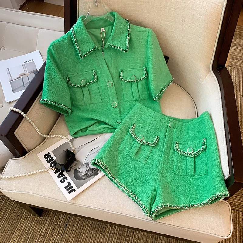 2023 Summer New Sweet Elegant Tweed 2 Piece Set Women Sweet Crop Tops High Waist Shorts Suits Korean Female Two Piece Sets
2023 Summer New Sweet Elegant Tweed 2 Piece Set Women Sweet Crop Tops High Waist Shorts Suits Korean Female Two Piece Sets