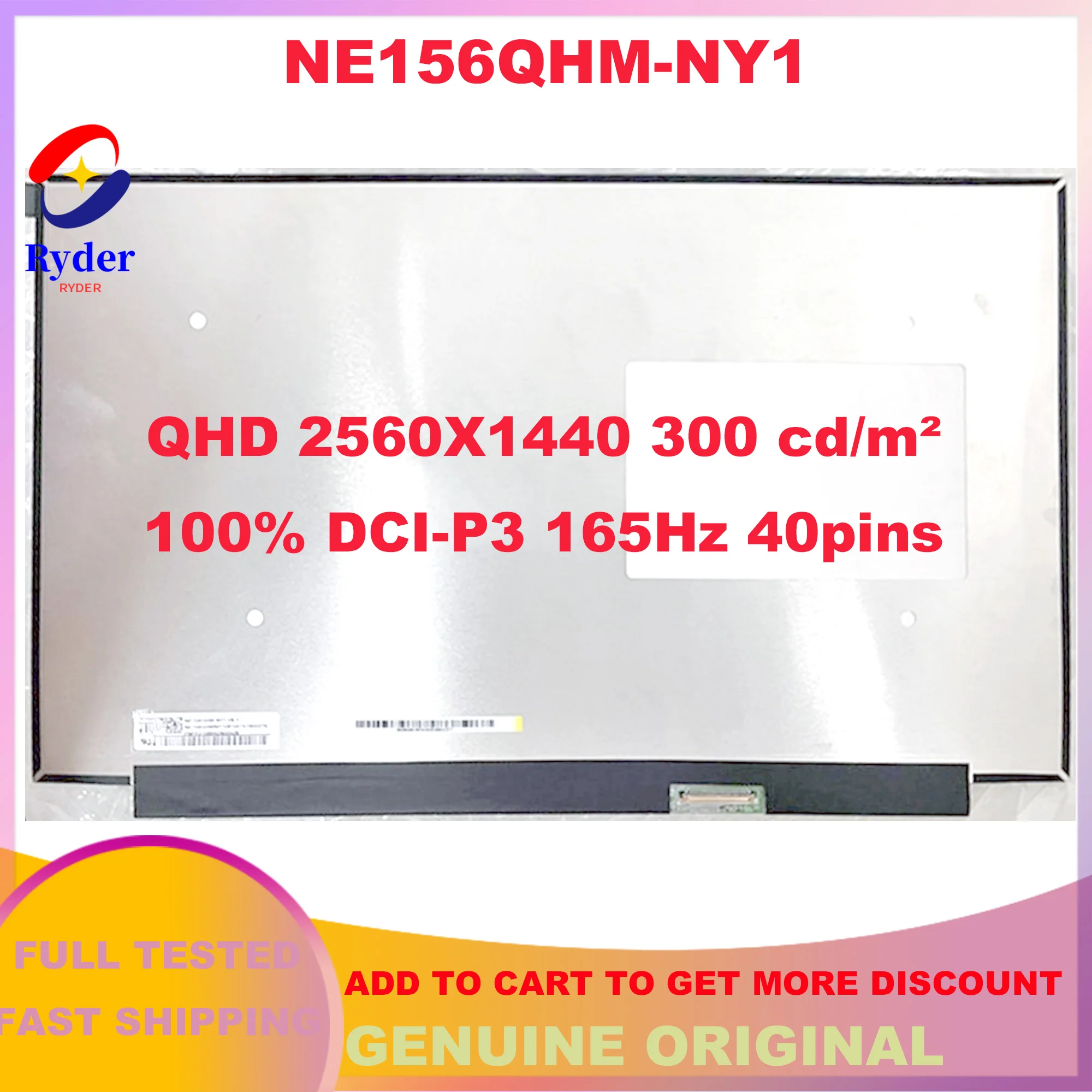 

Original NE156QHM-NY1 15.6 inch 2K Laptop LCD Screen 100% DCI-P3 Upgrade QHD 2560x1440 165Hz Matrix Replacement 40PINS eDP