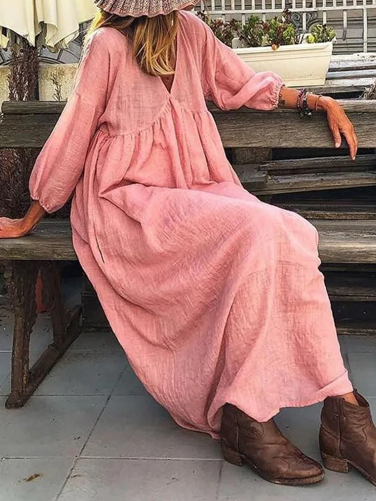 Vintage Solid Loose Long Dress Women Casual Lantern Sleeve V-Neck Party Dresses Spring Autumn Elegant Fashion Ladies Maxi Dress
Vintage Solid Loose Long Dress Women Casual Lantern Sleeve V-Neck Party Dresses Spring Autumn Elegant Fashion Ladies Maxi Dress
