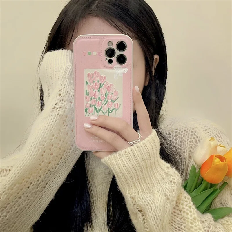 Luxury Cute Floral Tulip Pink Oil Painting Phone Cases For iphone 13 12 Pro 11 XS Max XR X Lens Protective Soft Back Cover
Luxury Cute Floral Tulip Pink Oil Painting Phone Cases For iphone 13 12 Pro 11 XS Max XR X Lens Protective Soft Back Cover