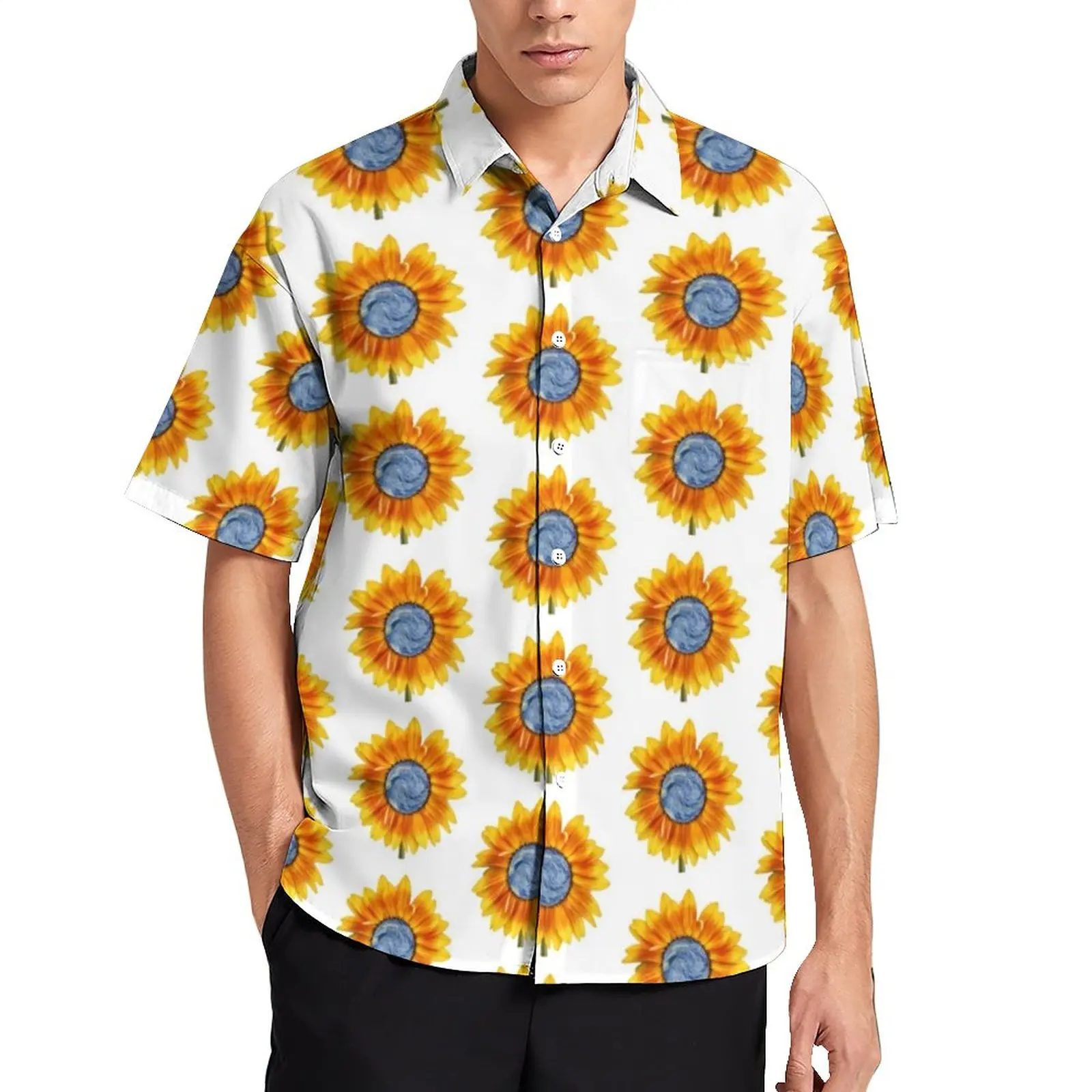 

Sunflower Art Casual Shirt Van Gogh Starry Night Vacation Loose Shirt Hawaiian Street Style Blouses Graphic Oversize Clothing
