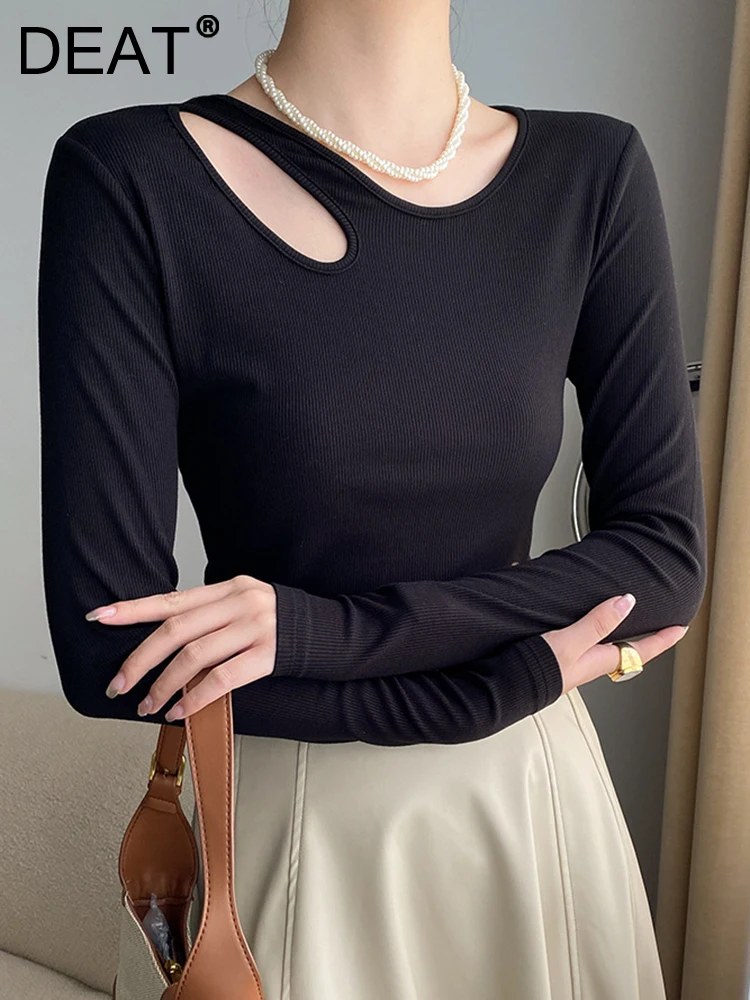 Женский трикотажный пуловер DEAT, однотонный облегающий свитер с V-образным вырезом и длинным рукавом, осень 2023 
Женский трикотажный пуловер DEAT, однотонный облегающий свитер с V-образным вырезом и длинным рукавом, осень 2023