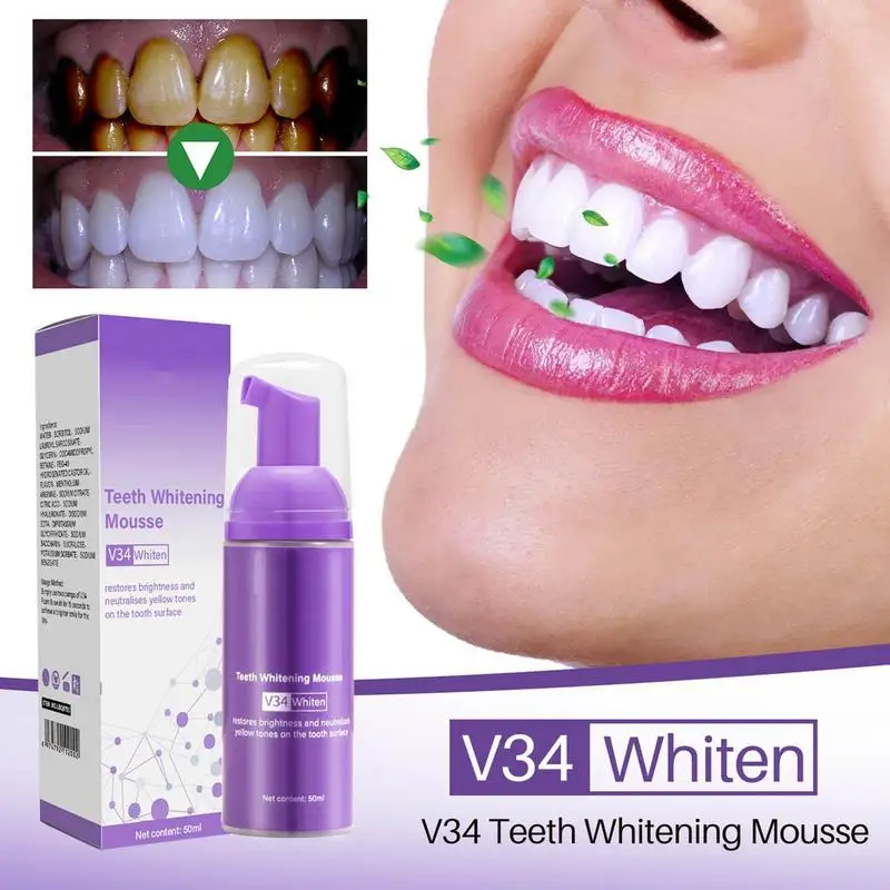 

Teeth Whitening Foam Toothpaste 50ml V34 Tooth Color Corrector Oral Cleaning Brighten Teeth Mousse Stain Removal Freshen Breath